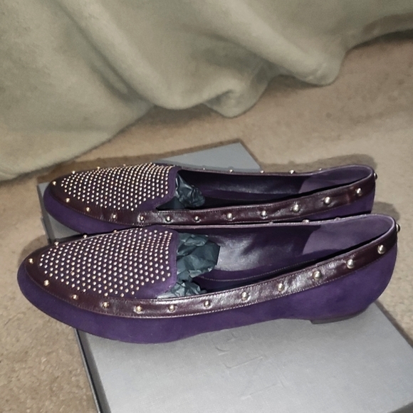 Alexander McQueen Scarpa Pelle Purple Suede Studded Loafers - Picture 6 of 12